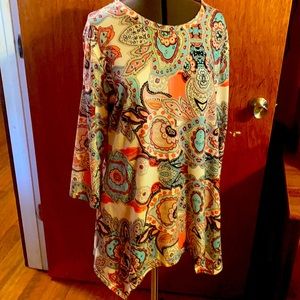 Pink/teal paisley print tunic top